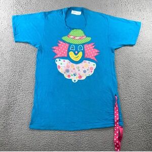 Vtg Clown Kidcore‎ T Shirt M Applique Polka Dot Ribbon Tie Funky Pop Art Unisex